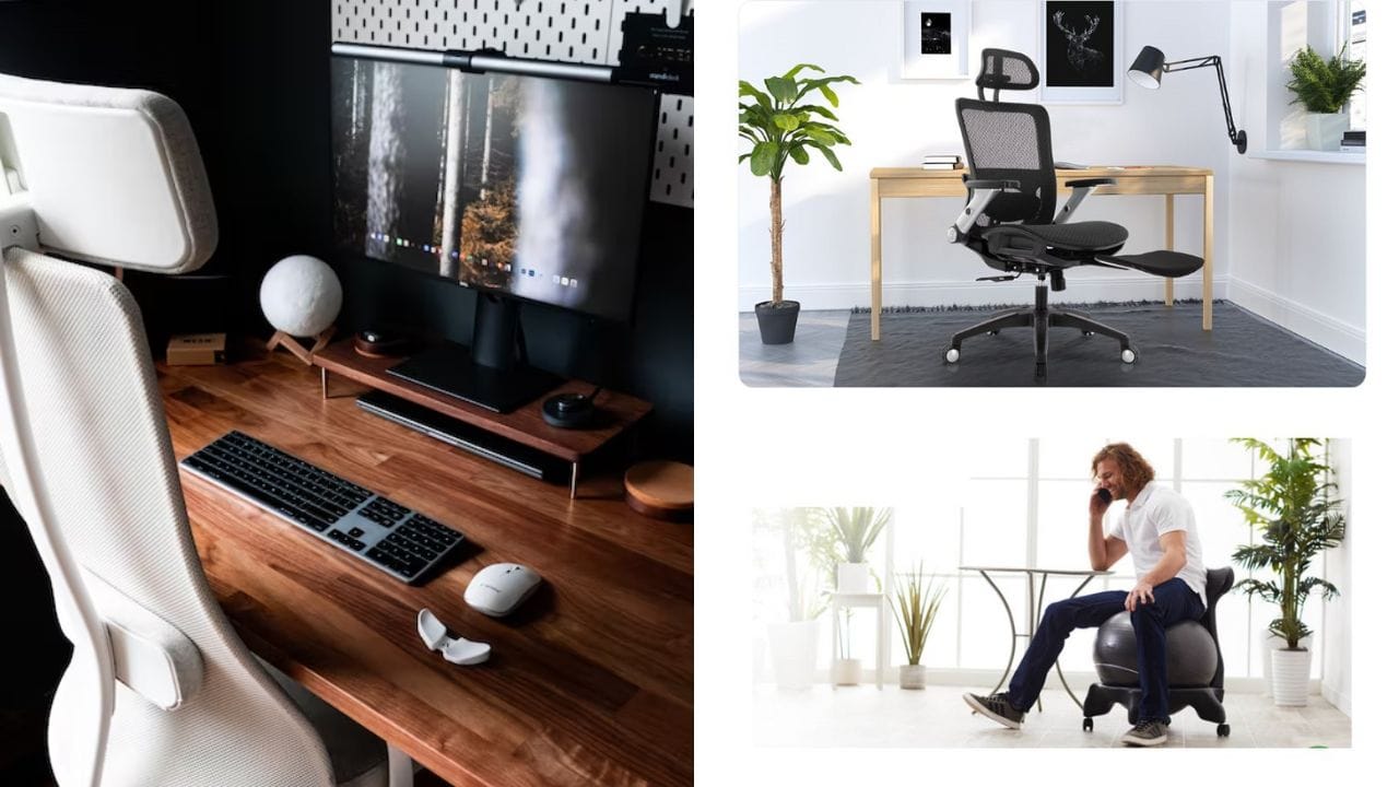 Photos of various office settings with ADHD chairs for adults
