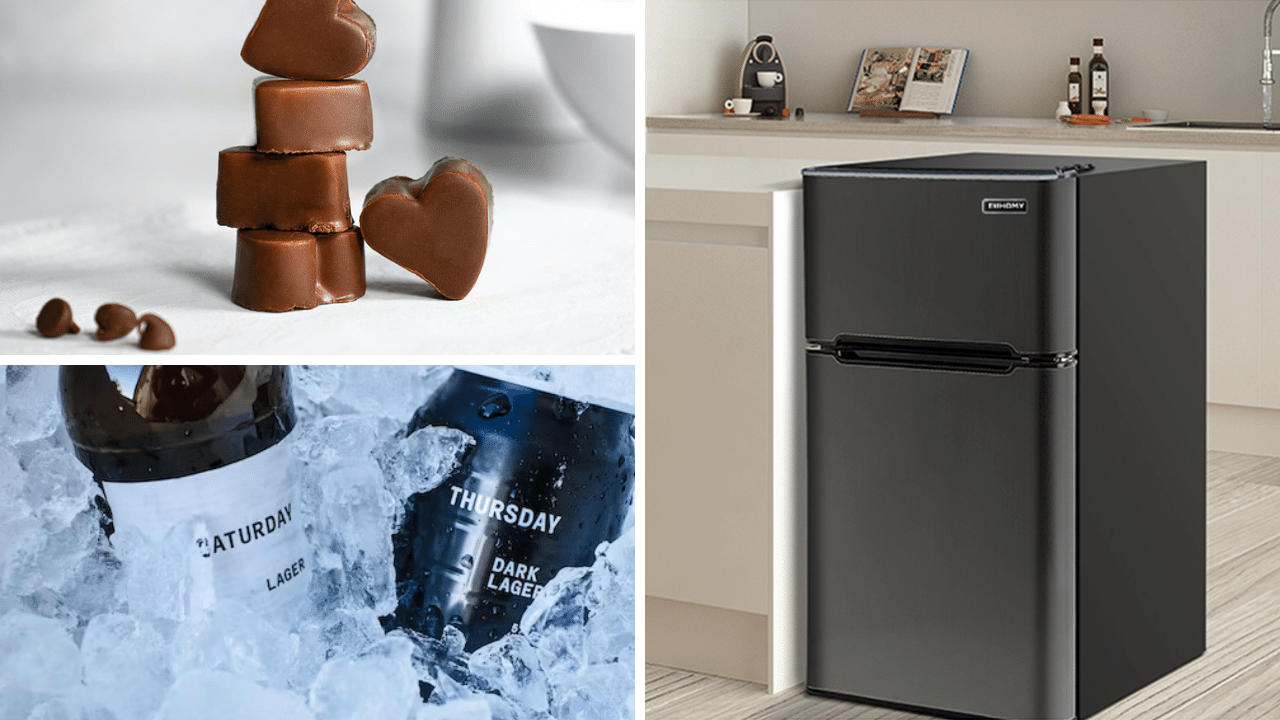 Photos Euhomy Mini Fridge and products to store.