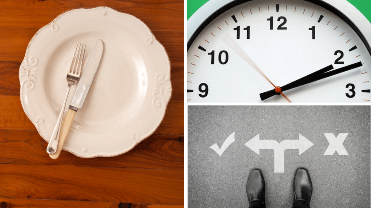 Photos or images of items related to intermittent fasting.