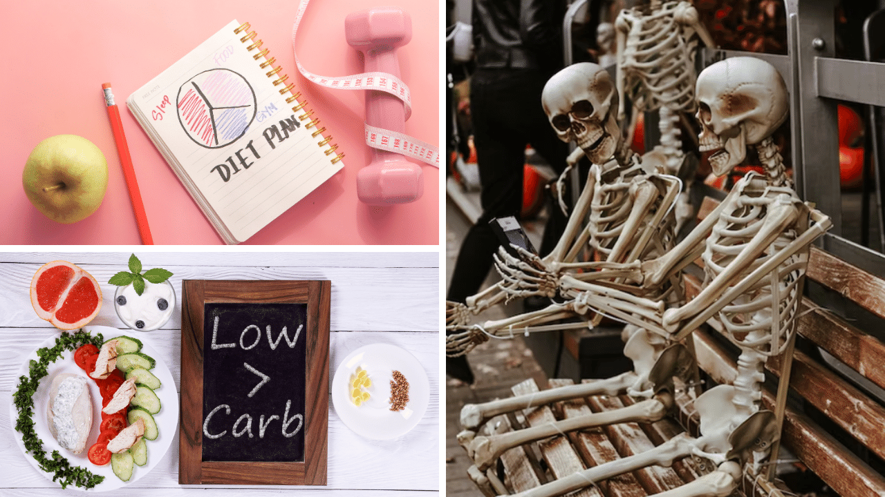 Images of diet plans and reminders that support low-carb eating.