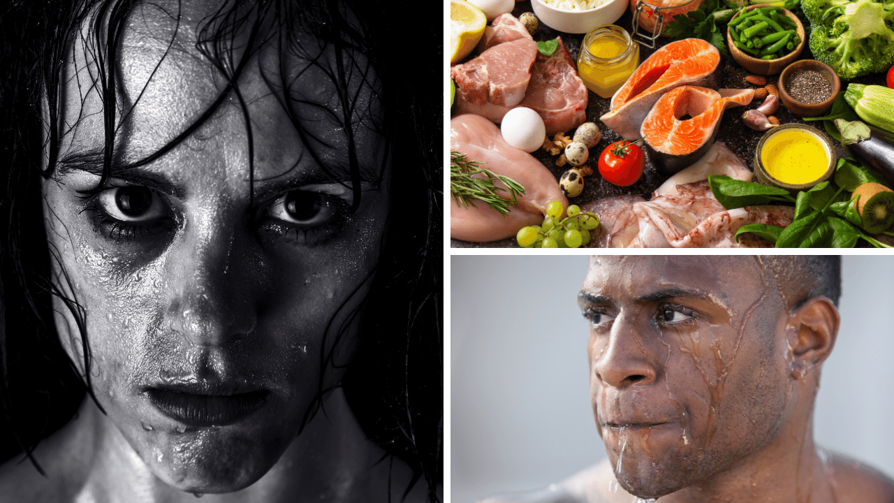 Photos of athletes training and a protein diet plate in support of plyometrics